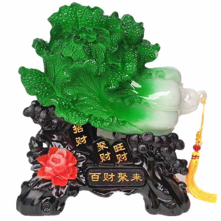 Jade Cabbage Gathering Wealth, Wishing Prosperity, Resin Craft Feng Shui Ornament, Opening or Home Decoration Gift