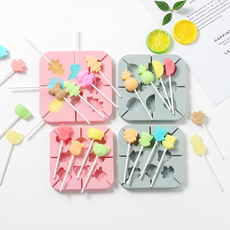 In Stock Lollipop Silicone Mold Fruit Animal Cartoon Home DIY Kids QQ Candy Chocolate Mold