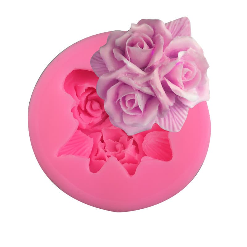 3D Silicone Mold DIY Three Roses Handmade Sugar Cake Tool Handmade Soap Mold Baking Tool Irregular Shape Pink Color