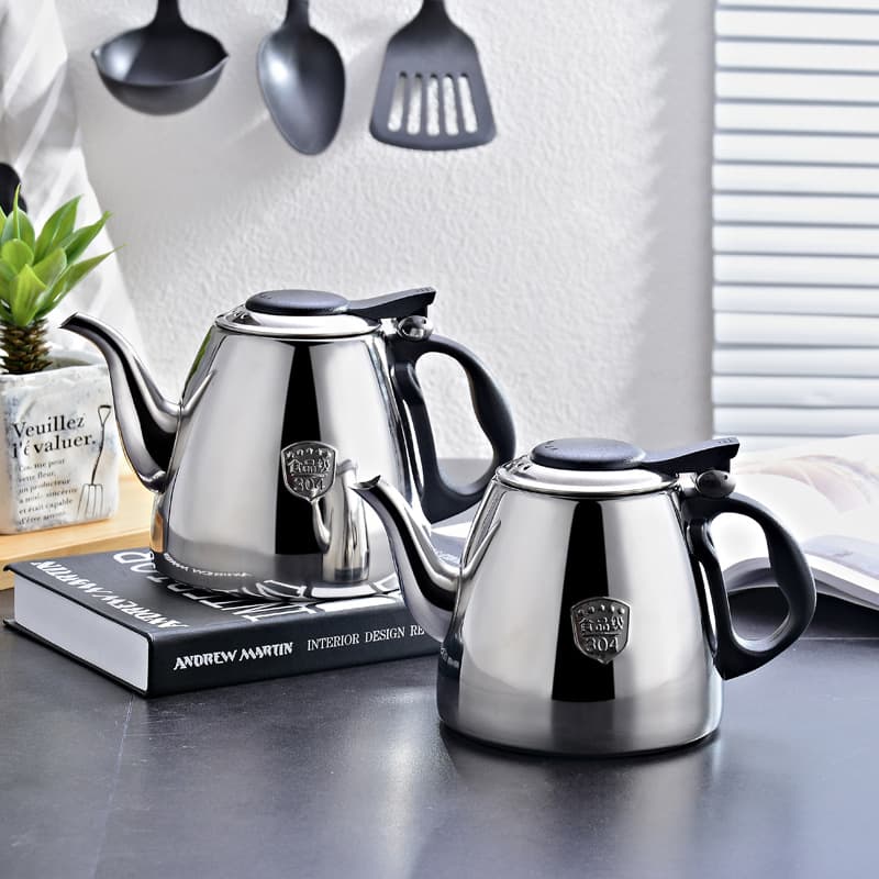 304 stainless steel kettle, food-grade induction stove boiling pot, flat-bottom teapot, tea set in 1.2L and 1.5L sizes.