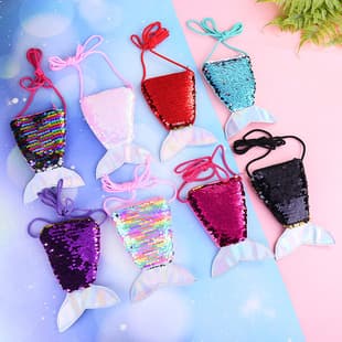 New Mermaid Tail Crossbody Bag, Creative Kids Single Shoulder Sequin Small Pouch with Strap, Coin Purse Wholesale