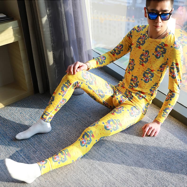 Men's Thermal Base Layer Pants Set, Mid-Rise, Slim Fit, Pure Cotton Printed, Long Johns, Men's Base Layer Pants