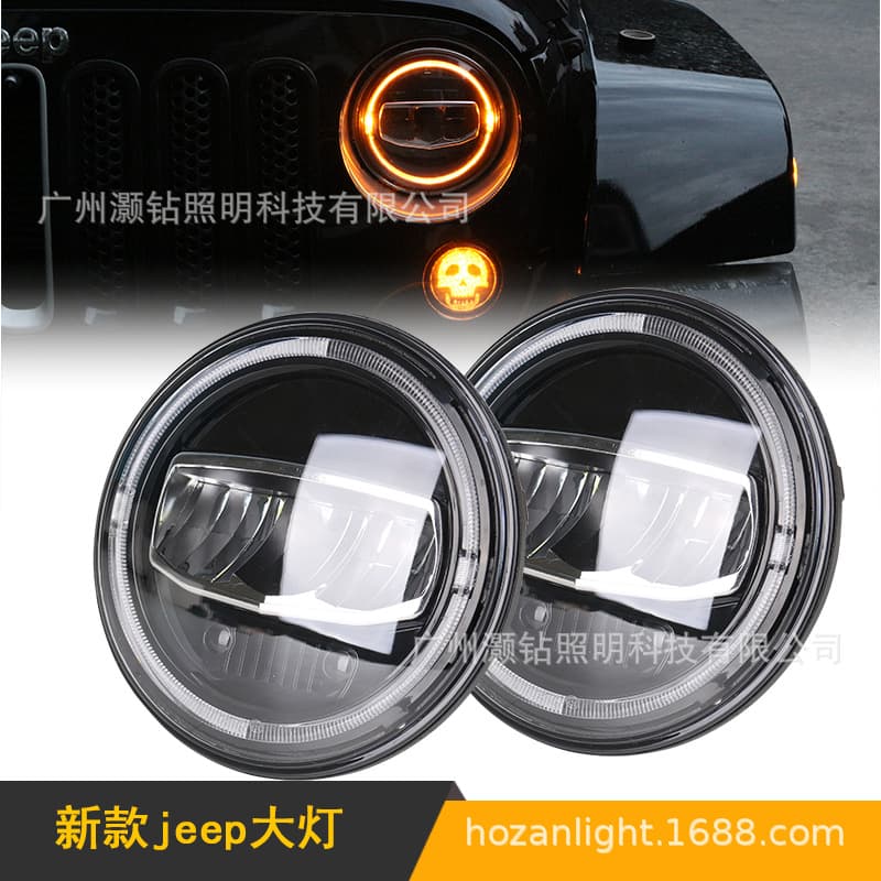 For 7-inch Jeep Wrangler Headlights New Jeep Wrangler LED Headlight Light Guide Dual-Color Angel Eye Car Light