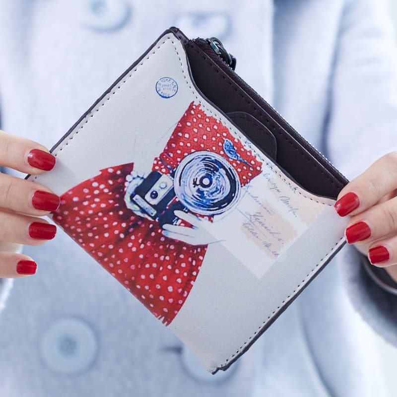 New Cartoon Short Wallet with Graffiti Print Double Zipper Coin Pocket Mini Multi-Function Flap Women's Purse