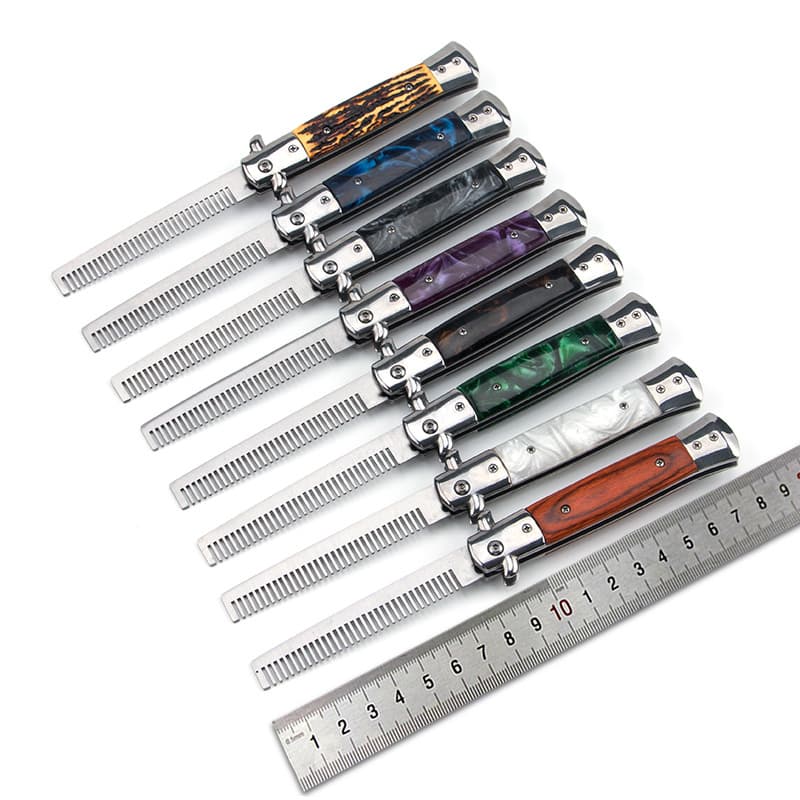 Comb practice knife, stainless steel ornamental knife, no edge, portable reversible deformation, outdoor tools