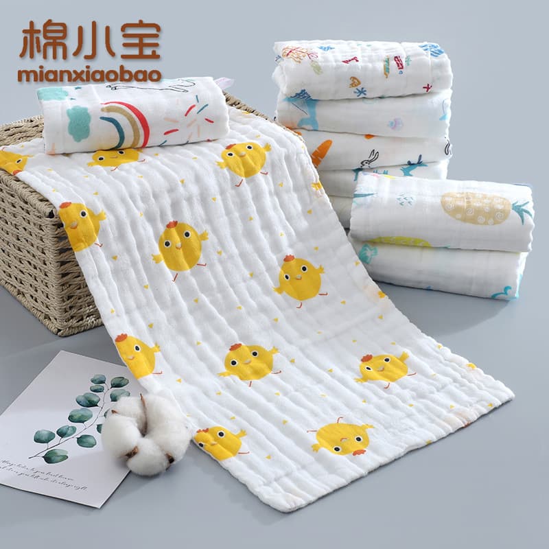 Six-Layer All-Cotton Small Towels, High-Density Washed Cotton for Children's Face, Soft Baby Towels