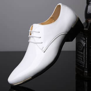 2024 New Men's Leather Shoes Patent Leather Casual Business Shoes White Dress Shoes Low Heel Men's Fashion Business Leather Shoes