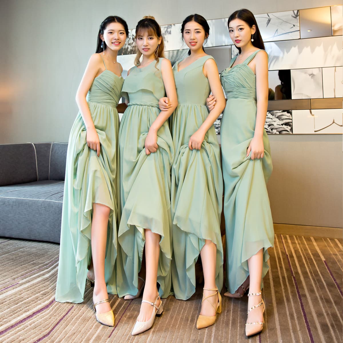 Matcha Green Long Strap Bridesmaid Dress Sister Dress Bridesmaid Dress Strap Small Formal Dress Host Evening Dress