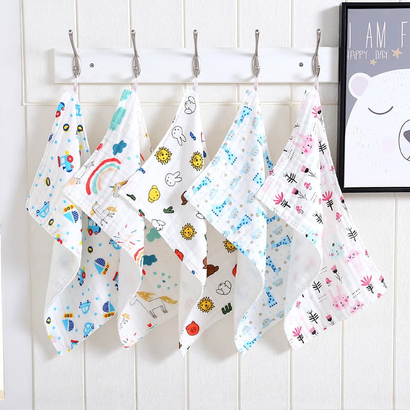 Daily pure cotton 6-layer printed bubble gauze baby wrinkle cartoon absorbent face towel, high-density children's towel