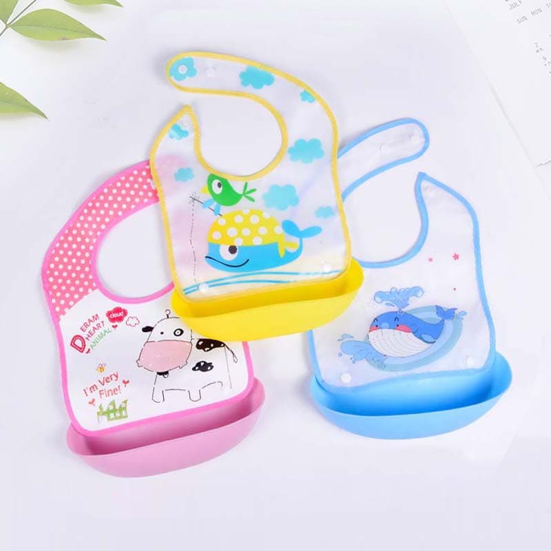 Cartoon EVA Bib, Detachable Feeding Bib for Infants and Toddlers, Children's No-Wash Waterproof Imitation Silicone Drool Bib