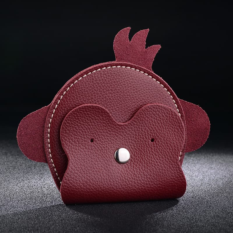 Printed LOGO first layer cowhide coin purse female student card holder genuine leather headphone bag cartoon monkey snap small purse