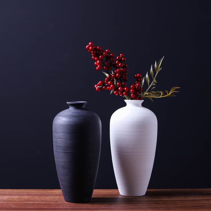 Ceramic Vase Threaded Black Flower Vase Living Room Home Ceramic Decoration Handmade Vase Ornament Wholesale