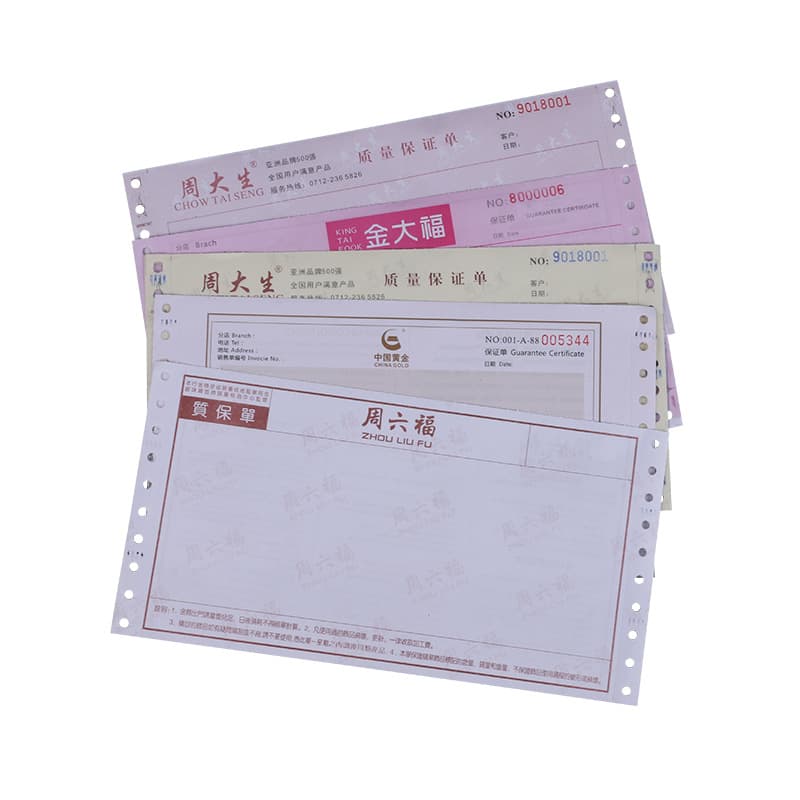 Jewelry Quality Assurance Certificate Single Sheet Gold and Silver Jewelry Warranty Card Sales Slip No Hole