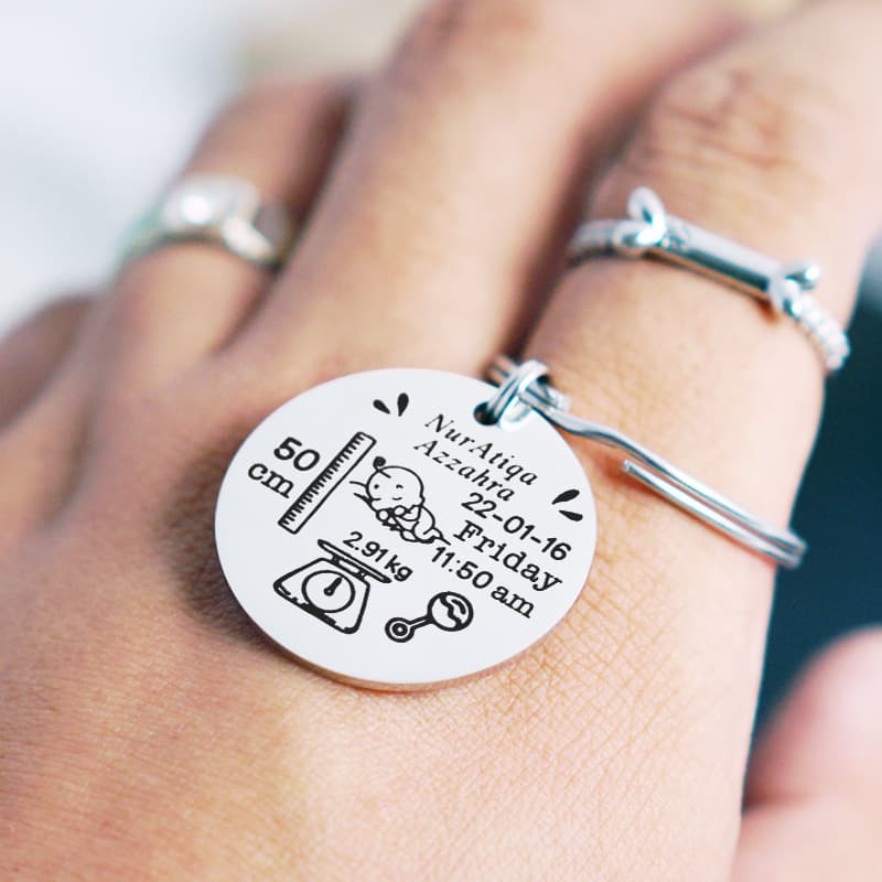 Cross-border Birth Sign Keychain Personalized DIY Stainless Steel Memorial Keychain Newborn Engraved Letter Ins Ornament