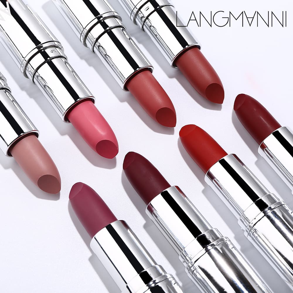Cross-border exclusive Langmanni 8-color silver matte lipstick, long-lasting, non-stick, moisturizing solid lipstick