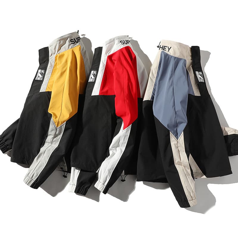 DS Men's Clothing | Ins Trendy Color-Block Print Stand Collar Pullover Jacket Loose Casual Men's Coat