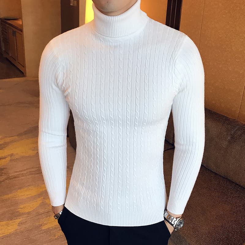 New European and American High Neck Men's Solid Twisted Knit Sweater Long Sleeve Pullover for Cross-border Sourcing on AliExpress Wish