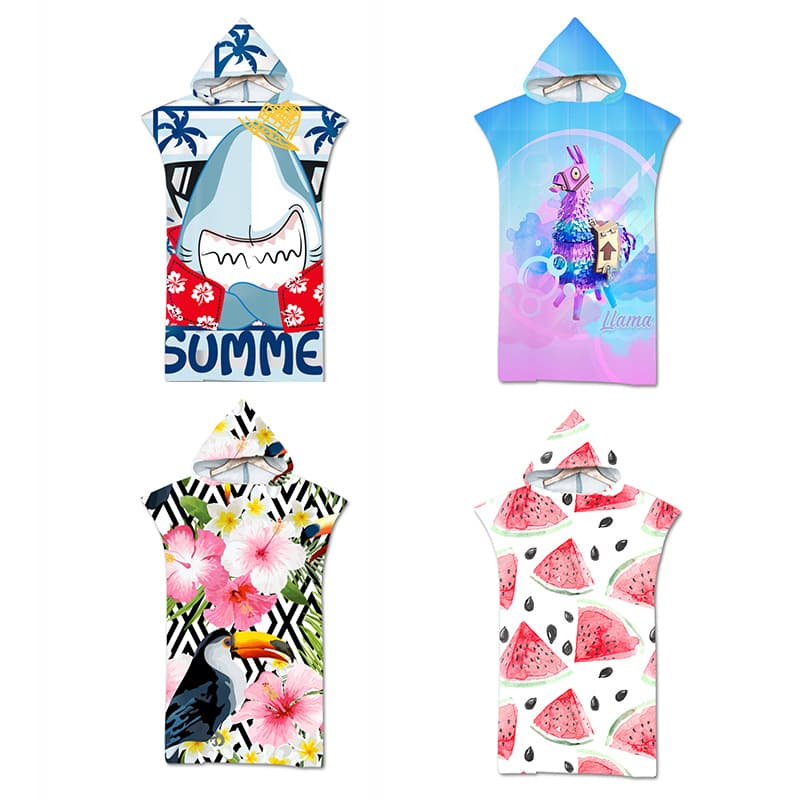 Dropshipping Beach Sun Protection Changing Robe Hooded Cape Beach Swim Print Wearable Towel