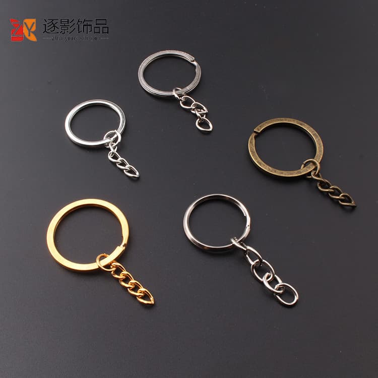 Wholesale key rings, multiple styles of key rings with chains, metal key rings with chain, keychain with 4-section chain