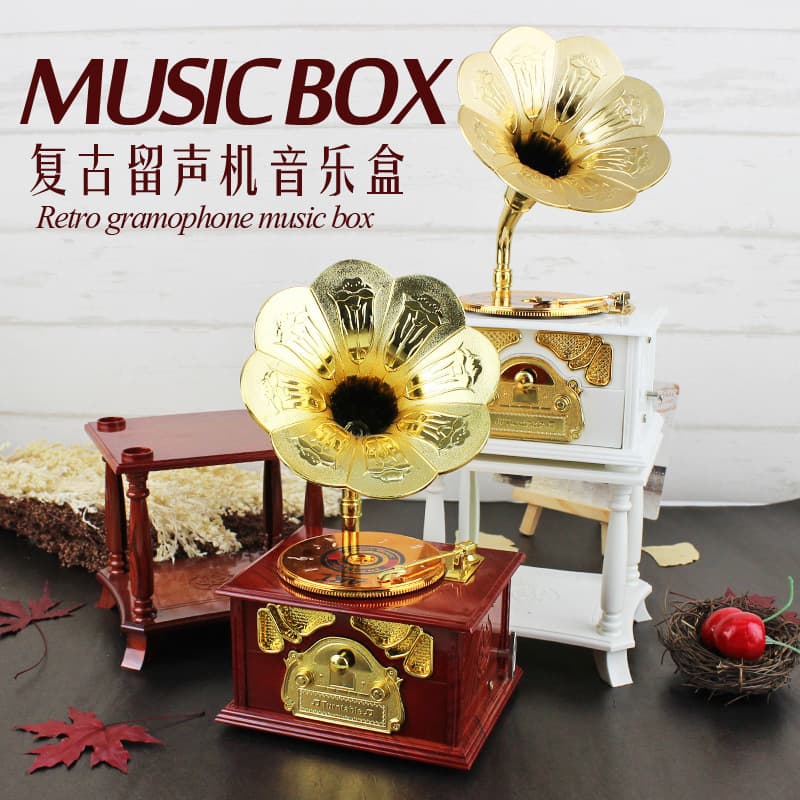 Manufacturer wholesale living room office decoration gramophone retro music box corporate employee gift welfare music box