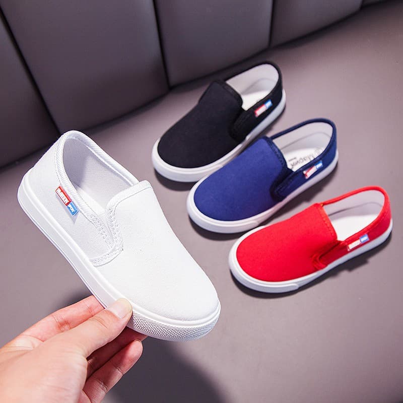 Children's canvas shoes for girls, 2025 new style breathable sneakers, boys' kindergarten white shoes, slip-on casual shoes