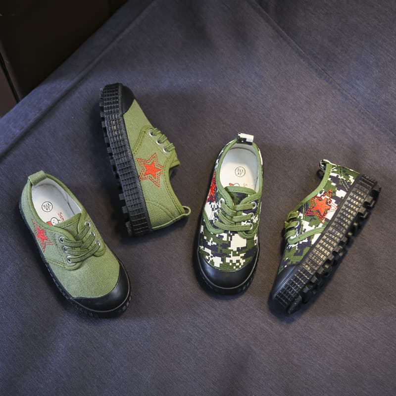 Children's Canvas Shoes, Boys' Red Army Yellow Rubber Shoes, Baby Liberation Shoes, Military Shoes for Toddlers and Kids, Breathable Spring and Autumn Style