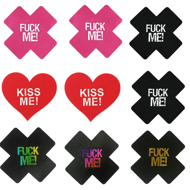 Adult Sexy Lingerie Cross Chest Stickers Anti-Bulge Invisible Disposable Nipple Covers Sexy Fabric Pasties Glow-in-the-Dark Letter Print
