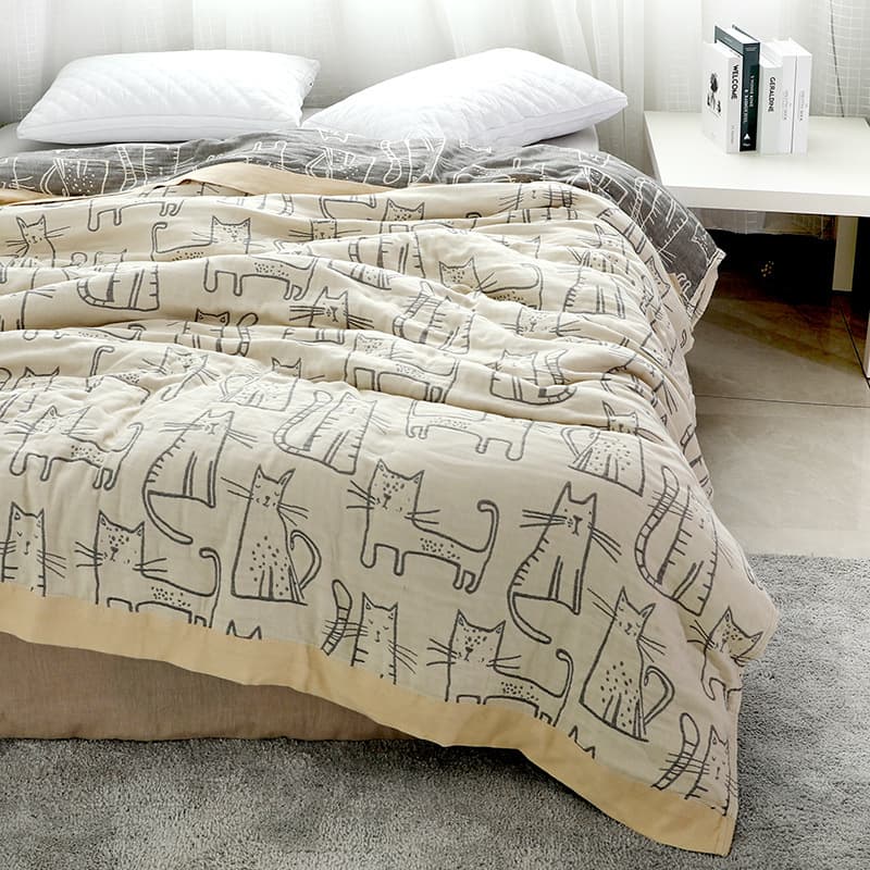 Japanese Style Four-Layer Bamboo Cotton Towel Blanket, Single/Double Layer Four-Season Gauze Towel Blanket, Bamboo Cotton Cover Blanket, Student Comfort Cover