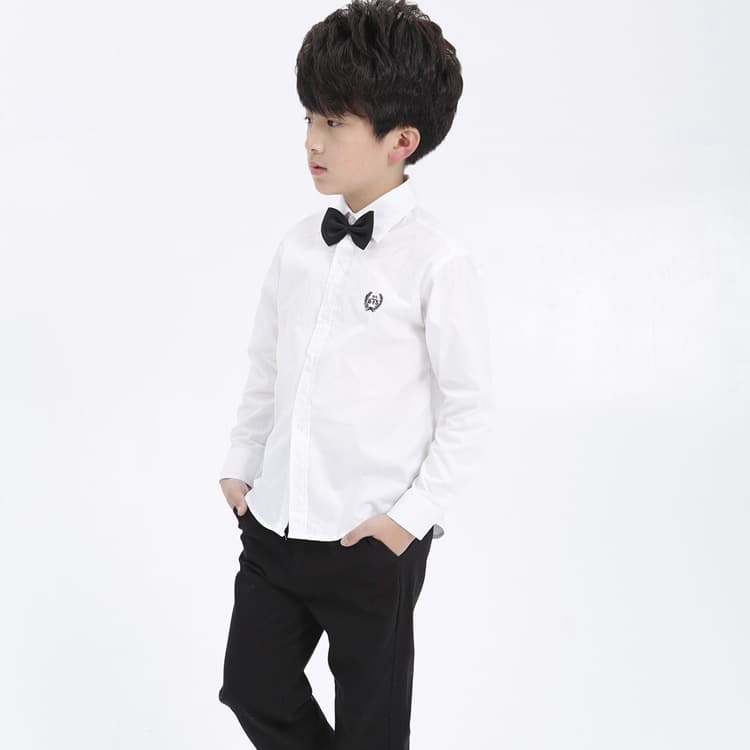 Boys and Girls School Style Cotton White Shirt, Long Sleeve Casual Solid Color Shirt for Middle and Big Kids, Drop Shipping
