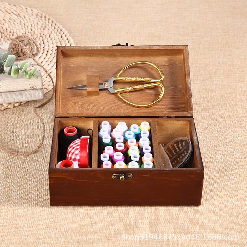 Wooden Sewing Box Storage Organizer, Household Portable Desktop Jewelry Box