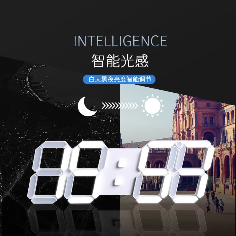 New LED Digital Clock Korean Electronic Alarm Clock Wall Hanging 3D Clock Manufacturer Supply 6608 LED Wall Clock 3D Clock
