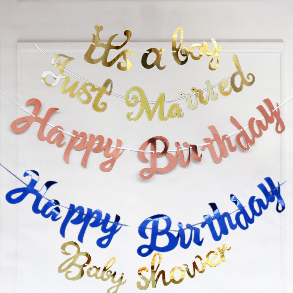 Ins Baby 1st Birthday Happy Birthday Banner with Connected Letters Gold Foil Garland