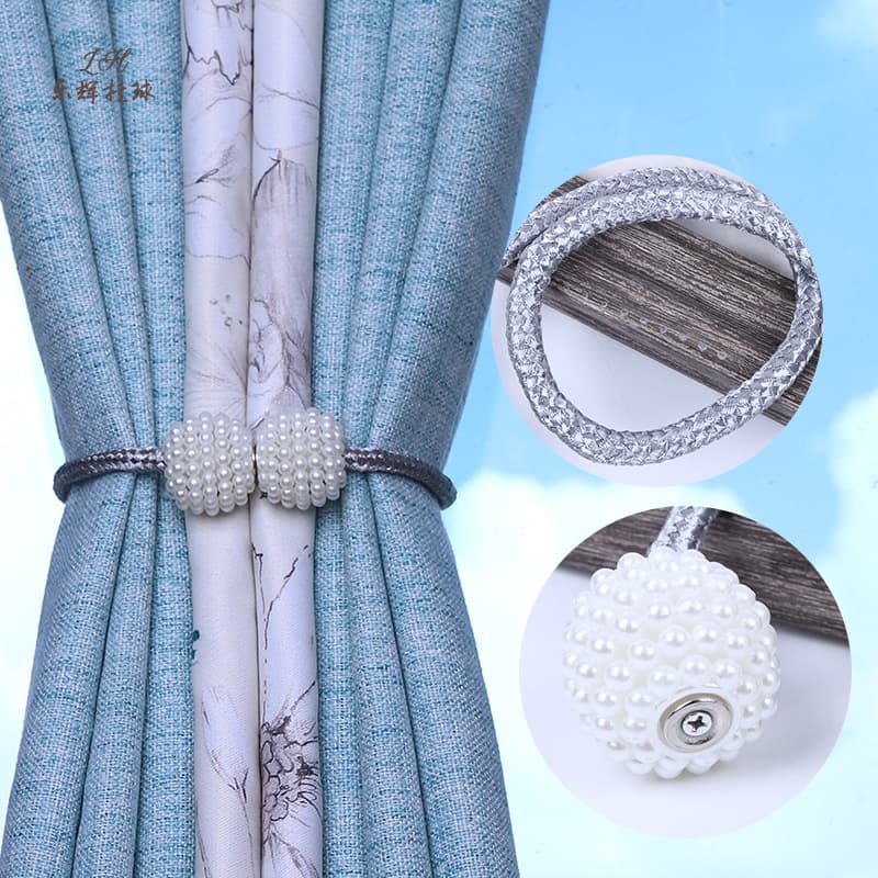 Manufacturer supplies simple thin rope style pearl magnetic curtain tiebacks and curtain accessories.