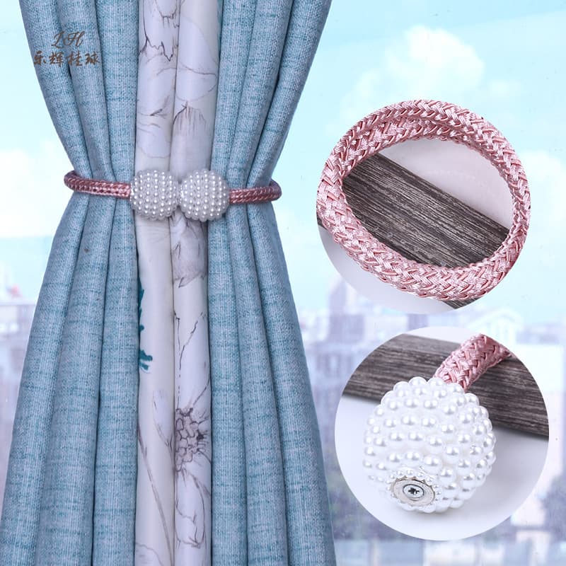 Manufacturer supplies thick rope style pearl magnetic curtain ties, magnetic binding ropes, and curtain magnetic buttons.