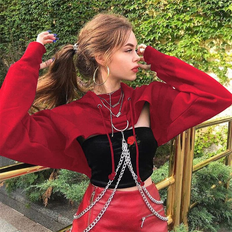 Autumn and winter sweatshirt women's hooded 2025 European and American AliExpress cross-border hot model navel-baring chain Deng Ziqi same style top trendy
