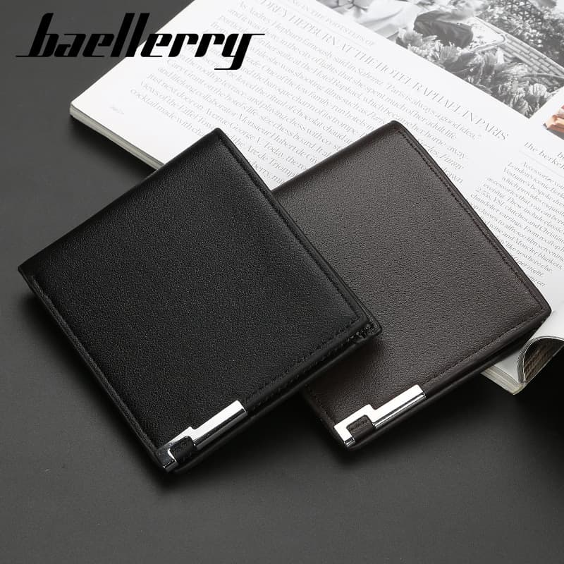 Men's Short Iron Edge Wallet Ultra-Thin Youth Fashion Horizontal Card Holder Wholesale PU Leather Casual Style Solid Color