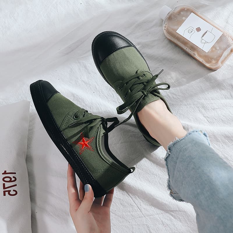 Yuanbu Spring Korean Style Canvas Shoes Women Low Top Breathable Work Safety Shoes Student Summer Camp Military Training Shoes Couple Shoes 5787