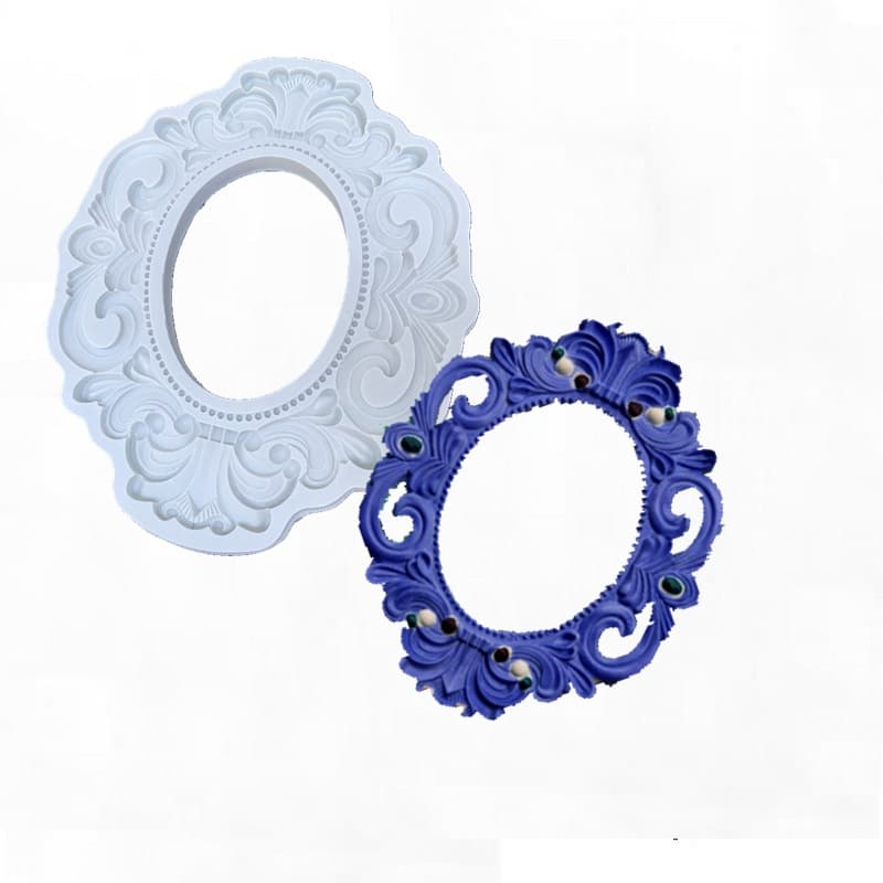 Oval Embossed Ring Pattern Mirror Frame Silicone Mold Fondant Cake Side Mold Baking Decoration Clay Mold