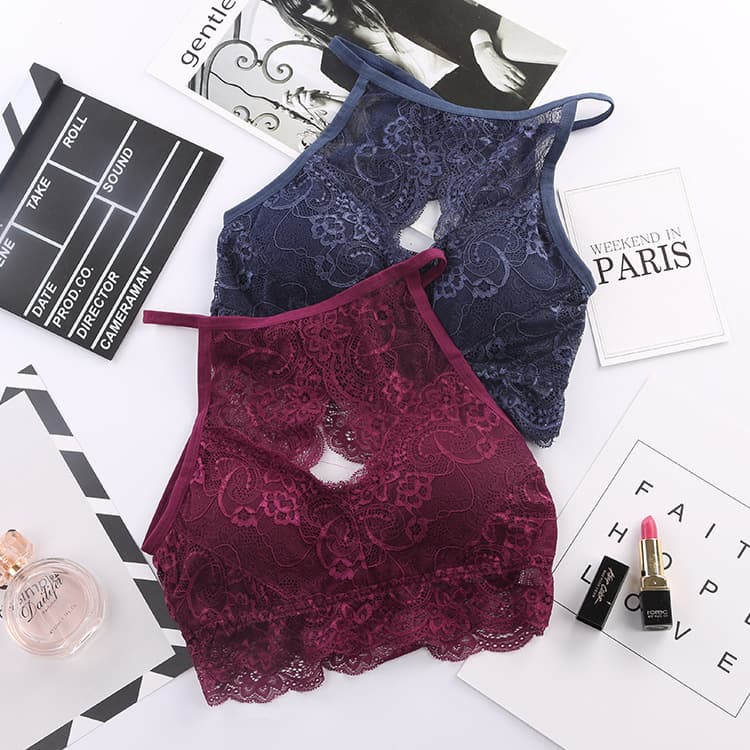 Source Direct Selling Export Full Lace Wrapped Chest Girls' Underwear Women's Sexy No Steel Ring Hanging Neck Tube Top Beautiful Back Bra