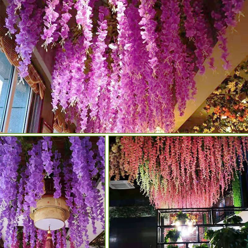 Artificial Wisteria Flower for Wedding Indoor Outdoor Decoration, Simulated Flower Vine Ceiling Hanging Silk Flowers Fake Flower Props