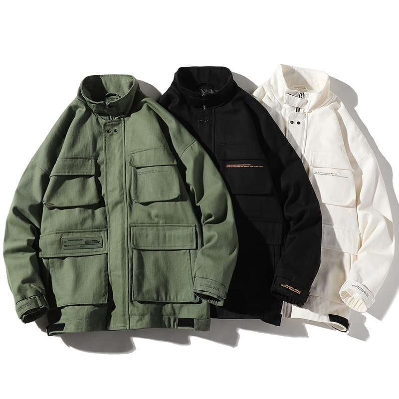 Men's Youth Autumn Trendy Stand Collar Multi-Pocket Top Loose Simple Casual Jacket