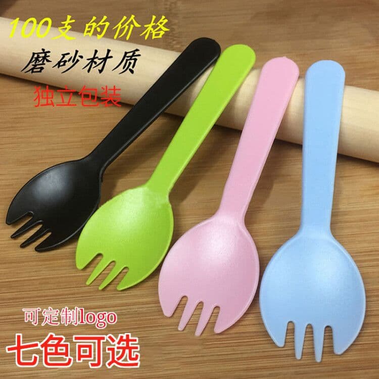 Thickened Disposable Forks and Spoons, Transparent Fruit Forks, Dessert Spoons, Plastic Cake Utensils with Integrated Fork-Spoon in Individual Packaging