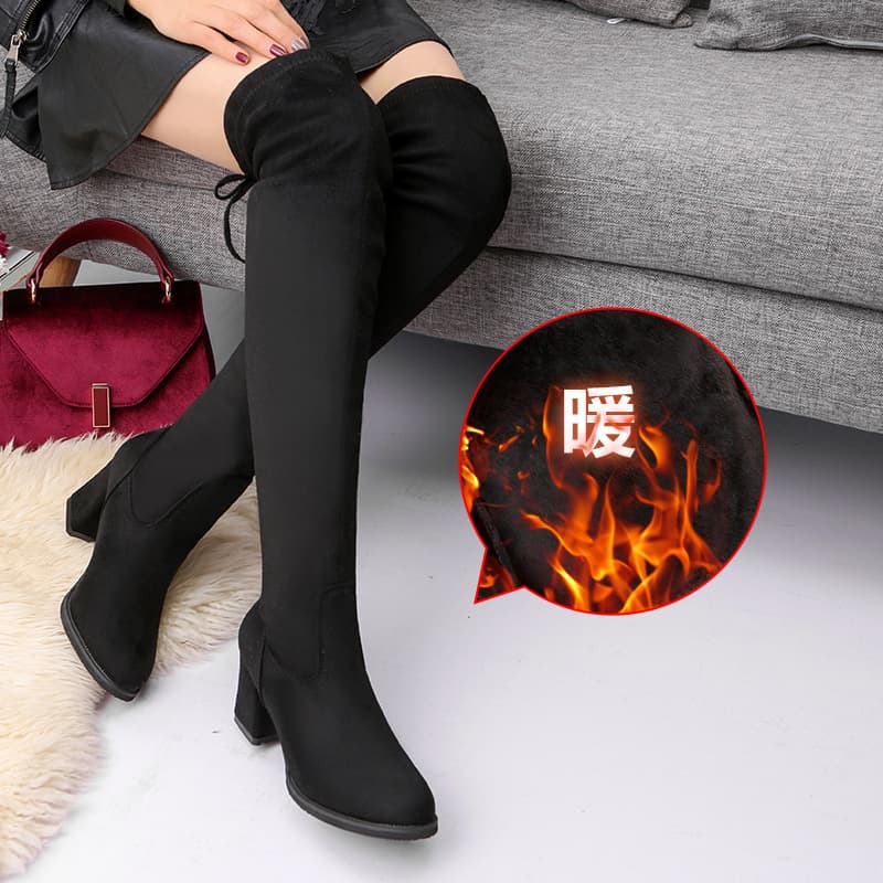 Women's Winter Knee-High Boots with Fleece Lining, Breathable, Chunky Heel, Stretch Fit, Slimming Style, Boots to Wear with Skirts