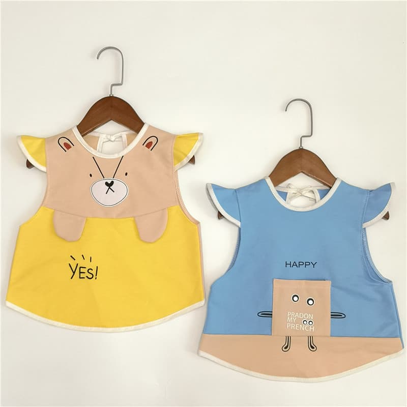 New Cotton Hugging Bear Kids Eating Clothes Cartoon Innovative Baby Boy Girl Tie-back Waterproof Bib Apron