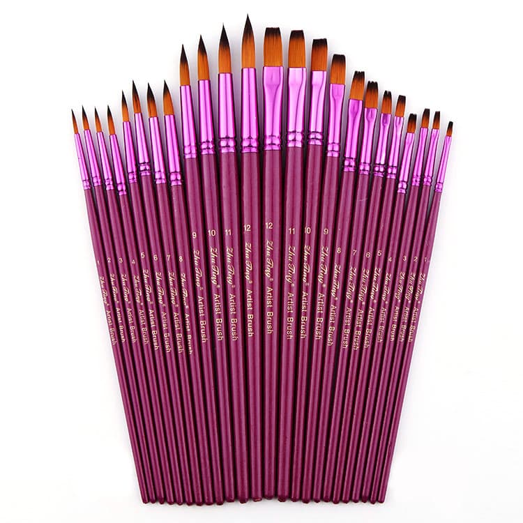 Cross-Border 12 Purple Rod Round Peak Pointed Watercolor Pen Set, Two-Color Nylon Wool, Children's DIY Acrylic Hook Line Brush