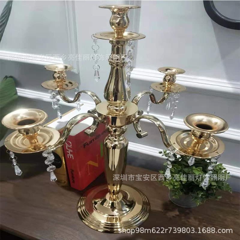 Wedding Decorative Metal Craft Candle Holder European Style Five-Arm Iron Electroplated Gold Candle Holder