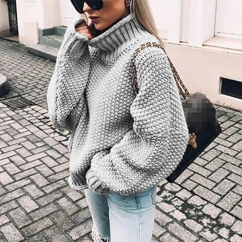 2026 Fall/Winter European and American Export New Chunky Knit Sweater Women Amazon Hot Rolled High Neck Batwing Sleeve Knit Top