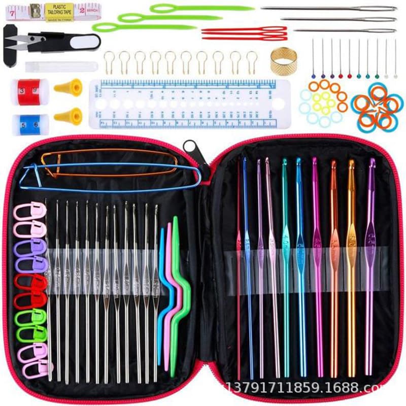 Cross-border sweater knitting tools crochet hook 22 bags plus accessories crochet set colorful metal rainbow crochet set