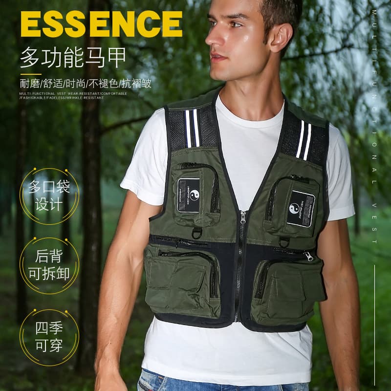 Cross-Border Large Pocket Fishing Leisure Vest Detachable Breathable Mesh Four-Season Vest with Custom Logo Embroidery