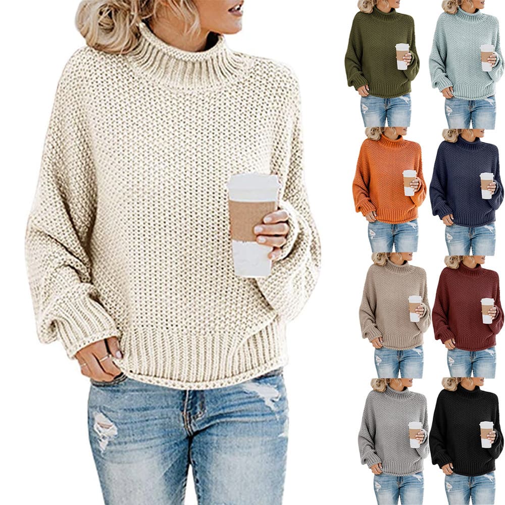 New Autumn/Winter Knit Sweater Women's Fashion High Neck Pullover for Amazon Export